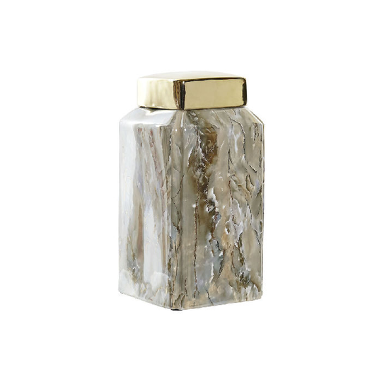 Vase DKD Home Decor Beige Gylden Marmor Stentøj Moderne (15 x 15 x 29 cm)