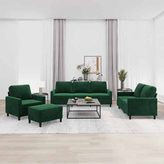 vidaXL sofasæt 4 dele med hynder velour mørkegrøn