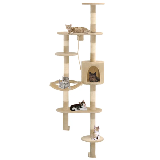 vidaXL kradsetræ med sisal-kradsestolper til katte vægmonteret 194 cm beige