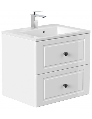 Homeline Cottage komplet badmiljø i mdf og mineralsten H55,6 x B61,5 cm - Hvid højglans