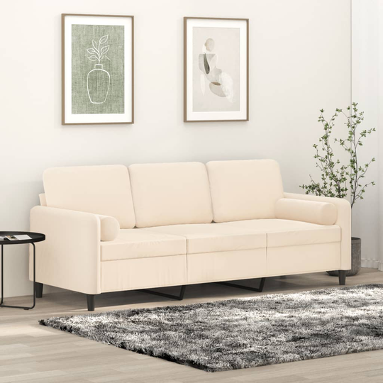 vidaXL 3-personers sofa med puder og hynder 180 cm velour cremefarvet