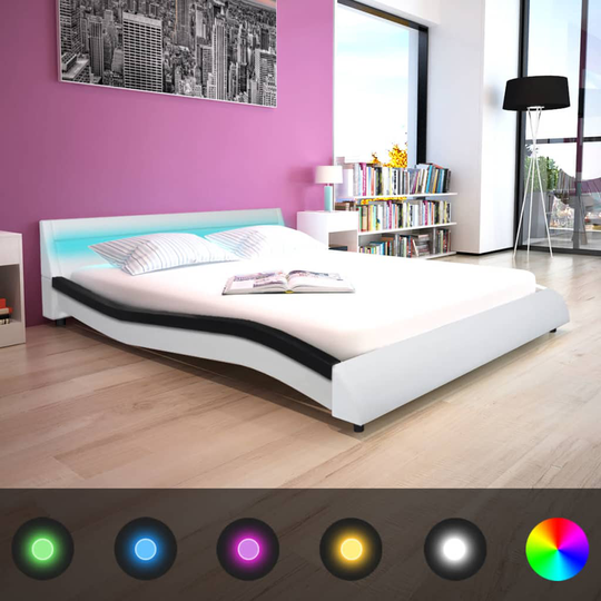 vidaXL seng med madras LED sort og hvid kunstlæder 160 x 200 cm