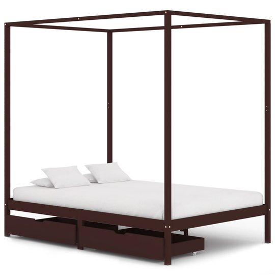 vidaXL sengestel himmelseng 2 skuffer 140x200 cm fyrretræ mørkebrun