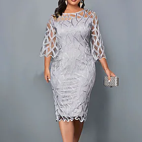 kvinders plus size festkjole ensfarvet rund hals 3/4-længde ærmer forår efterår vintage arbejde afslappet gallakjole midikjole fest daglig kjole