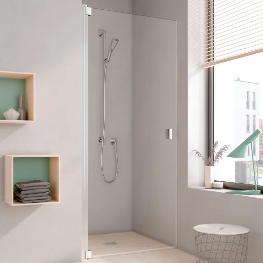 Kermi Raya 1TL brusedør 90x200 cm, venstrevendt, til niche, klart glas