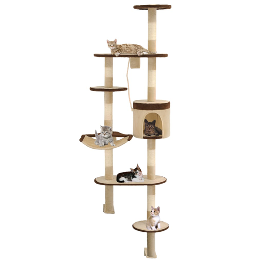 vidaXL kradsetræ til katte med sisal-kradsestolper vægmonteret 194 cm beige og brun