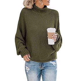 dame sweater pullover sweater strikket flettet ensfarvet basic casual chunky langærmet sweater cardigans rullekrave efterår vinter lyseblå