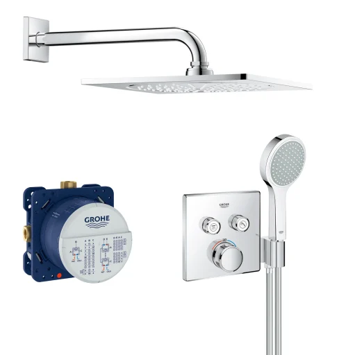 Grohe Grohtherm SmartControl brusesystem, 2 ventiler & Rainshower hovedbruser Ø25x25 cm, krom