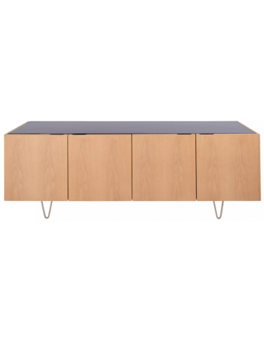 Pisa sideboard i metal, marmor og egetræsfinér H71 x B200 x D45 cm - Guld/Eg/Sort marmor
