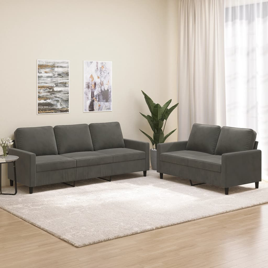 vidaXL sofasæt 2 dele med hynder velour mørkegrå