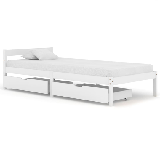 vidaXL sengestel med 2 skuffer 100x200 cm massivt fyrretræ hvid