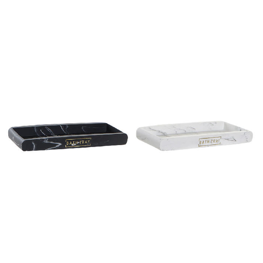 Sæbeskål DKD Home Decor Harpiks Marmor Sort Hvid (2 enheder) (21 x 10 x 2,5 cm)