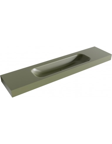 BIG LARGE væghængt håndvask 200 x 46 cm Solid surface - Armygrøn