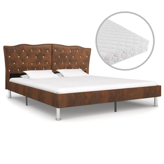 vidaXL seng med madras 180 x 200 cm stof brun