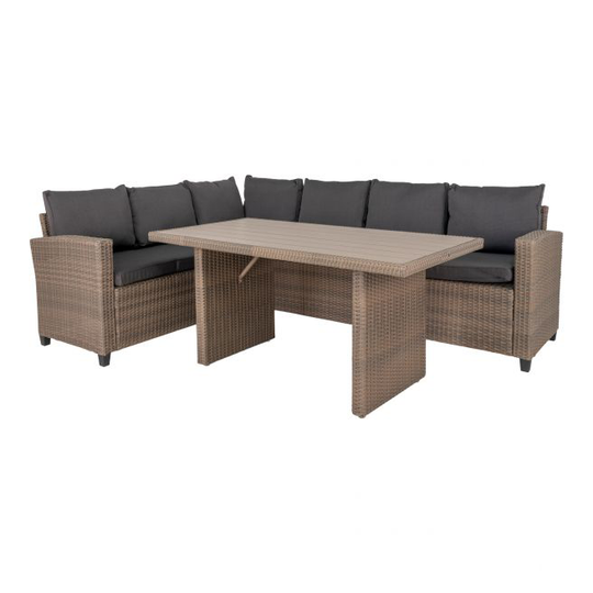 Sofasæt Vendbar sofasæt i kubu grå med sorte hynder Sofa: 238/182x72x66 cm Bord: 144x73x68 cm (LxBxH) - 7701025