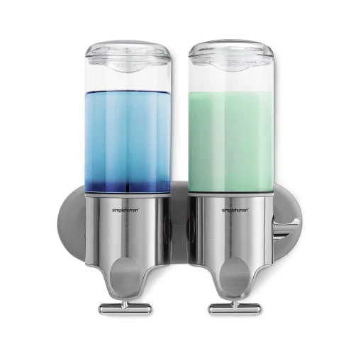 Simplehuman væghængt dispenser, 2 x 444 ml, børstet stål