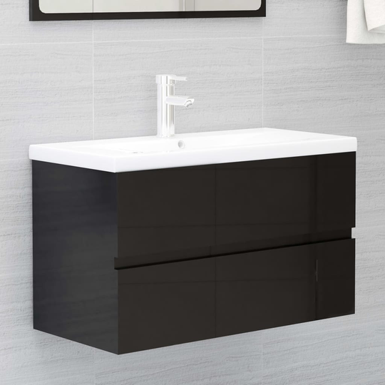 vidaXL vaskeskab 80x38,5x45 cm spånplade sort højglans