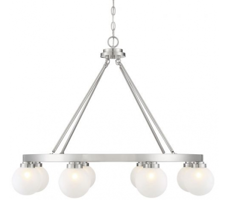 Avery 8 Lysekrone Ø86 cm - Satineret nikkel/Frostet hvid