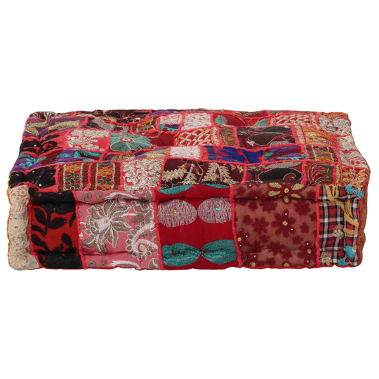vidaXL puffe med patchwork firkantet bomuld håndlavet 50 x 50 x 12 cm rød