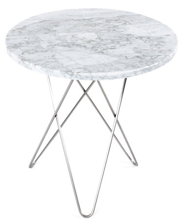 Tall Mini O Table mat Hvid Marmor m/rustfri stålramme Ø50 cm