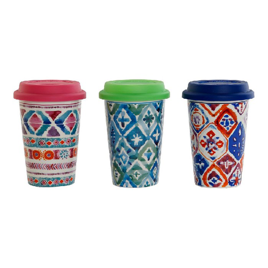 Krus DKD Home Decor Multifarvet Mosaik Silikone Porcelæn (400 ml) (3 pcs)