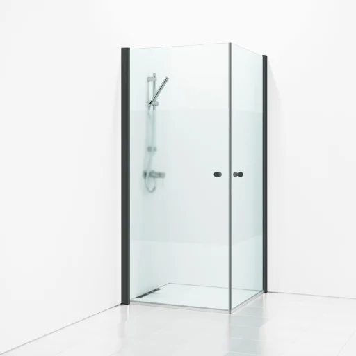 Svedbergs Skoga Brusehjørne 80 x 90 cm, halv frostet glas/matsort, m/knopgreb