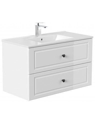 Homeline Cottage komplet badmiljø i mdf og mineralsten H55,8 x B91 cm - Hvid højglans
