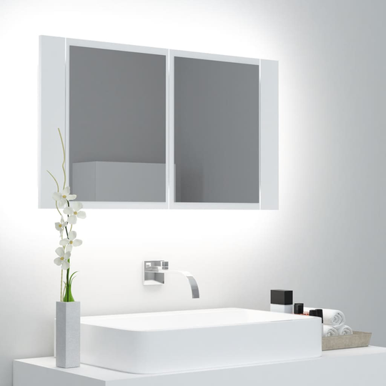 vidaXL badeværelsesskab m. spejl og LED-lys 80x12x45 cm hvid