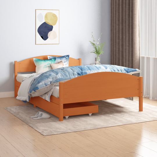 vidaXL sengeramme med 2 skuffer 140x200 cm massivt fyrretræ gyldenbrun
