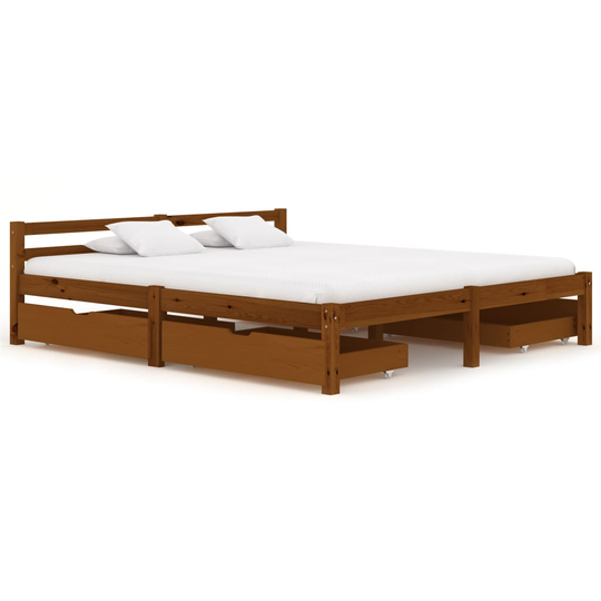 vidaXL sengestel med 4 skuffer 160x200 cm massivt fyrretræ honningbrun