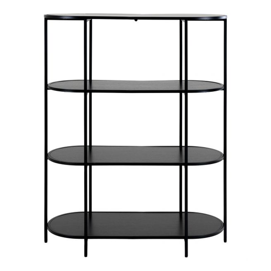Oval reol med sort ramme og 4 sorte hylder - 3001150