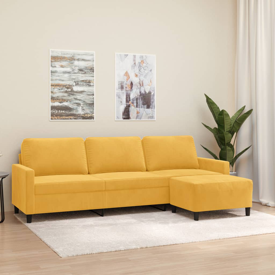 vidaXL 3-personers sofa med fodskammel 210 cm velour lysegul