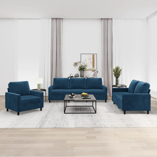 vidaXL sofasæt 3 dele med hynder velour blå