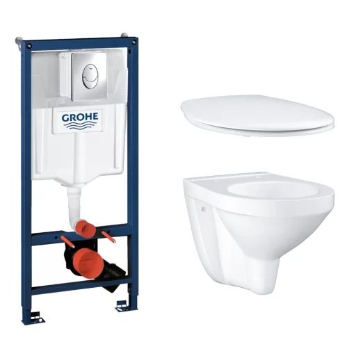 Komplet pakke m/Grohe Rapid SL cisterne, Skate Air trykknap & Grohe Bau hængeskål m/soft close sæde