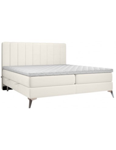 Aggaz kontinentalseng med opbevaring og sengegavl 160 x 200 cm med 7 komfortzoner - Krom/Cremehvid