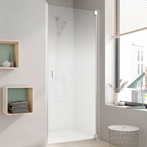 Kermi Raya 1WR brusedør 90x200 cm, højrevendt, til niche eller med fast væg TWD, klart glas/160 cm frostet glas
