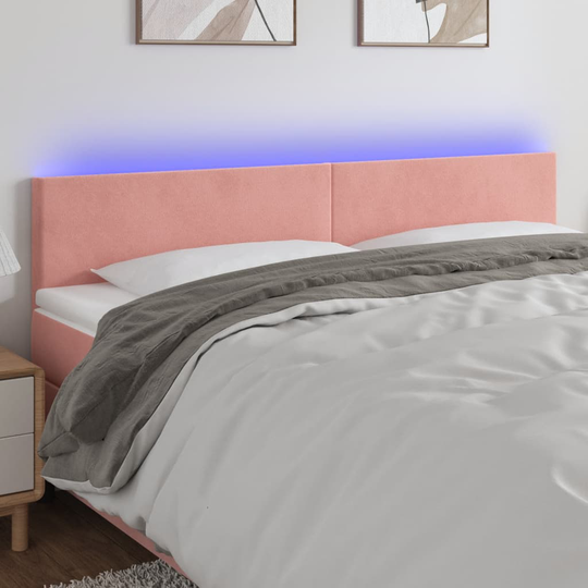 vidaXL sengegavl med LED-lys 160x5x78/88 cm velour lyserød