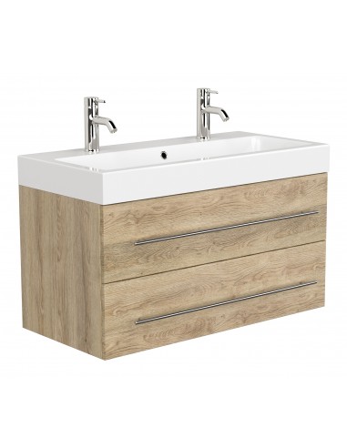 Livono komplet badmiljø i mdf og mineralsten H60 x B100,6 cm - Sonoma eg