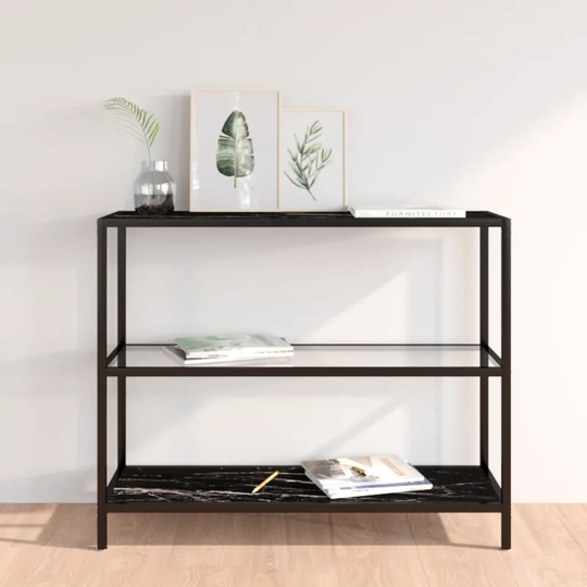 vidaXL konsolbord 100x36x90 cm hærdet glas transparent og sort marmor