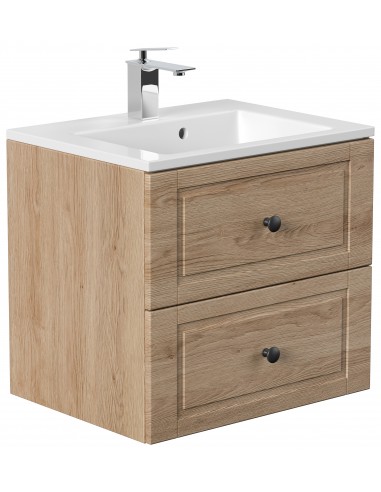 Homeline Cottage komplet badmiljø i mdf og mineralsten H55,6 x B61,5 cm - Sonoma eg