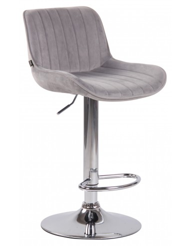 Barstol i metal og velour H86 - 108 cm - Krom/Lysegrå