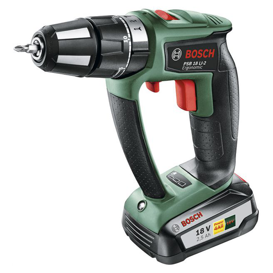 Bosch PSB 18 LI-2 Ergonomic Akku-slagbore-/skruemaskine med to gear, lithium-ion - 06039B0300