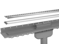 Purus Line afløbsrende - 1000x100 mm - komplet sampak med Ø75 mm afløbsskål med lodret udløb & vandlås samt ramme/rist