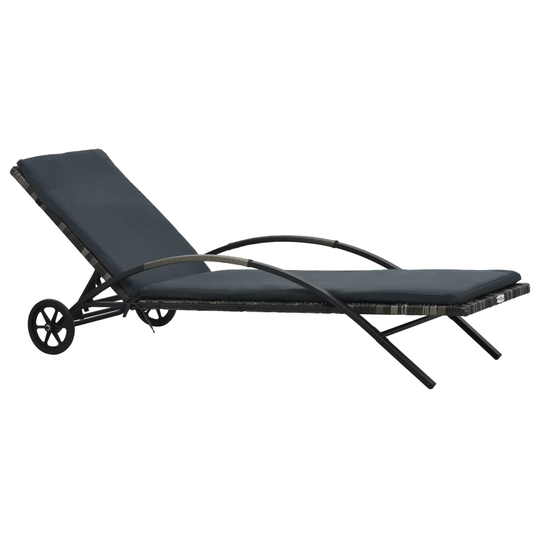 vidaXL liggestol med hynde og hjul polyrattan antracitgrå