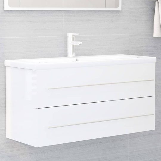 vidaXL vaskeskab 100x38,5x48 cm spånplade hvid højglans