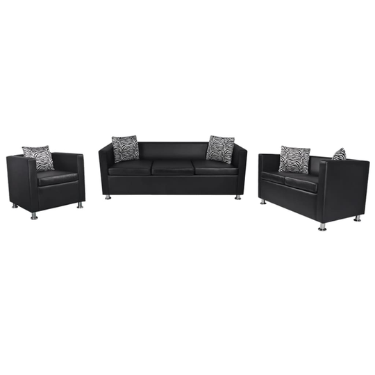 vidaXL sofasæt 3-pers. og 2-pers. sofa m. lænestol kunstlæder sort