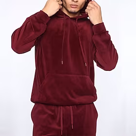 Herre Træningsdragt sweatsuit Joggingdragter Velour træningsdragt Vinrød Sort Hvid Grøn Kakifarvet Hætte Vanlig Snørelukning 2 stk Sport Udendørs Sport Street