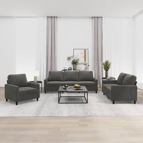 vidaXL sofasæt 3 dele med hynder velour mørkegrå
