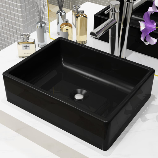 vidaXL håndvask keramik rektangulær sort 41 x 30 x 12 cm