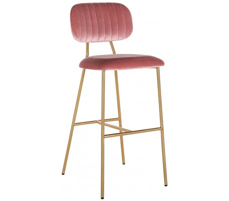 Xenia barstol i velour H109,5 cm - Børstet guld/Pink